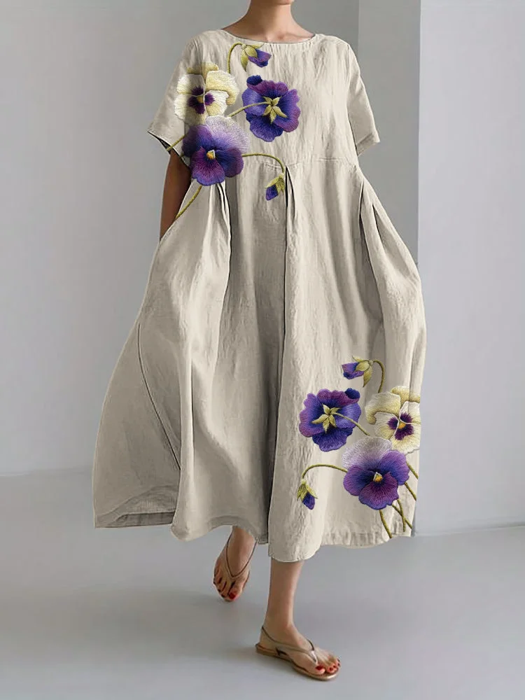 Modern and Comfortable Cotton-Blend Loose Casual Floral Dress With No Belt