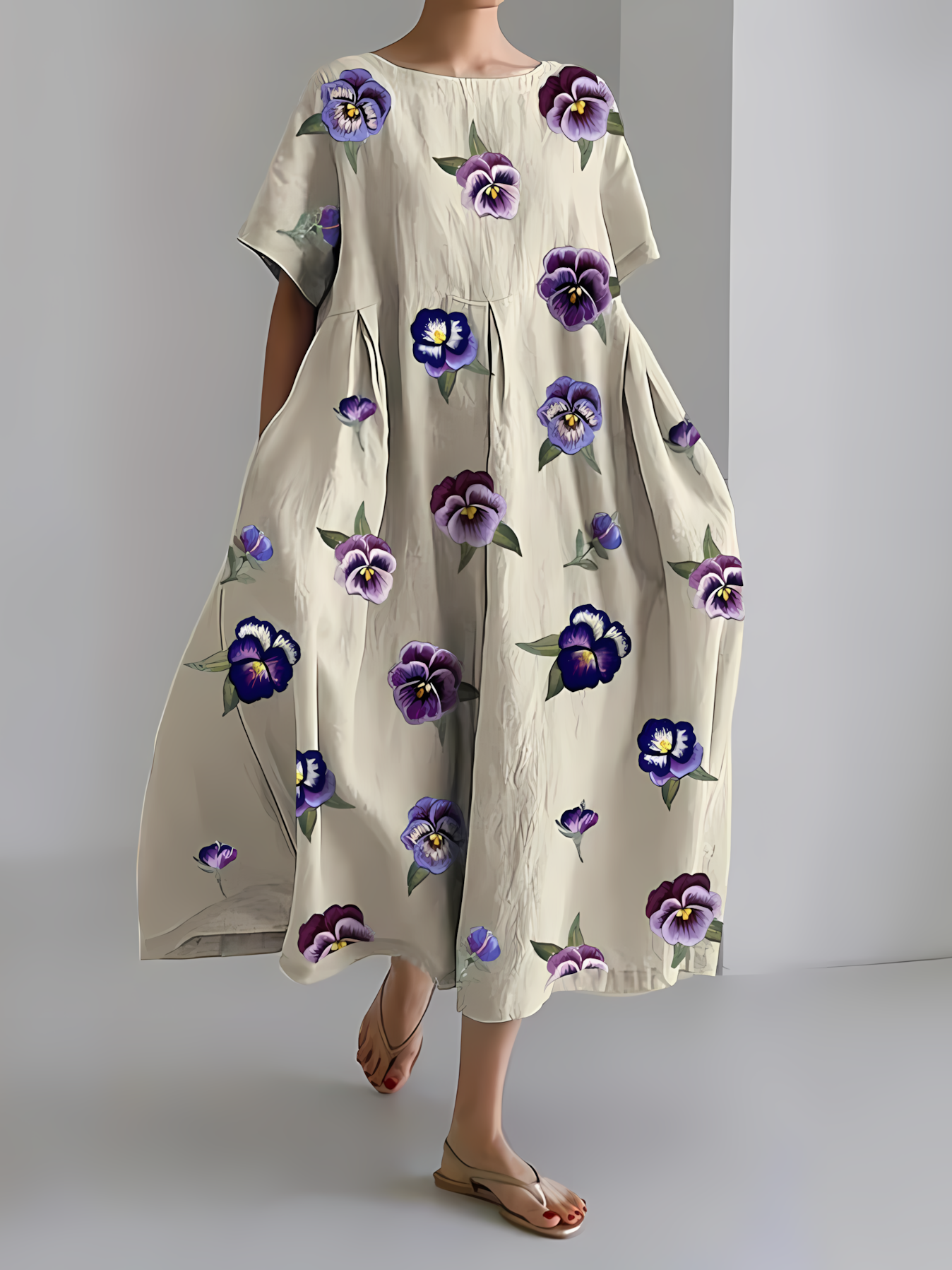 Women's Artistic Floral Print Vintage Casual Dress