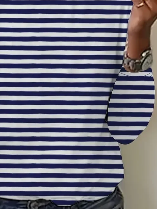 Women's Striped Spring Print Casual Round Neck Long Sleeve T-Shirt