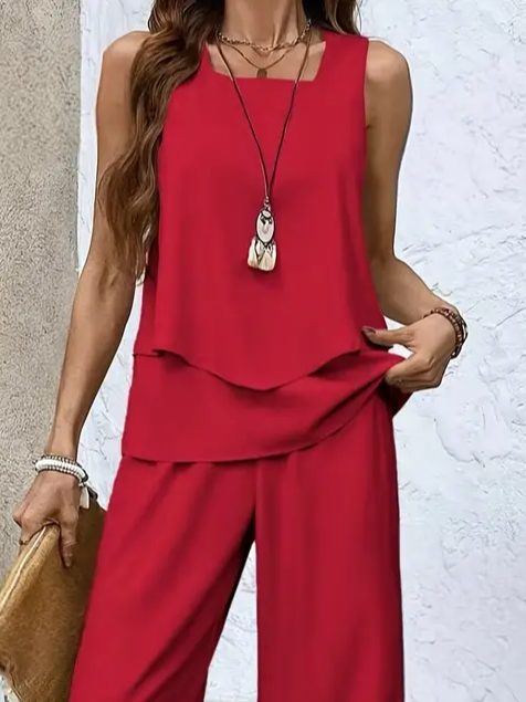 Women's Two-Piece Casual Summer Top + Pants Set For Daily Outings