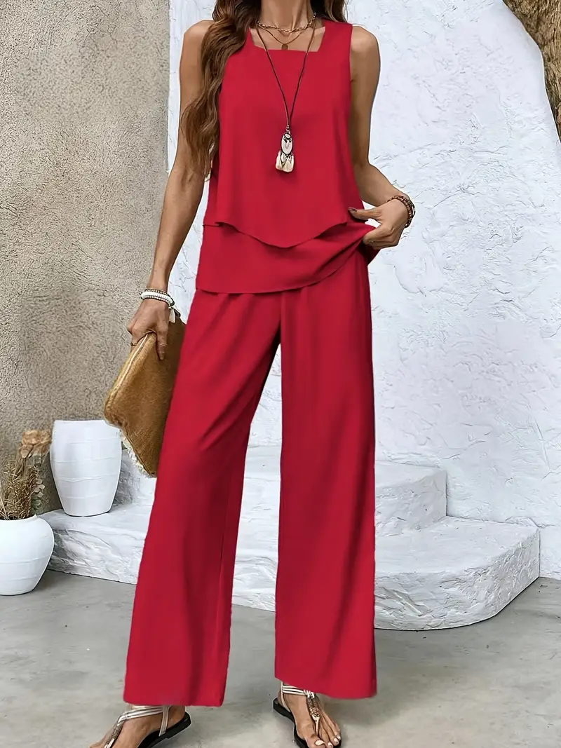 Women's Two-Piece Casual Summer Top + Pants Set For Daily Outings