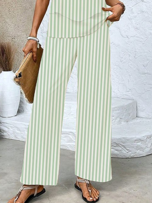 Women's Striped Spring and Summer Daily Two-piece Casual Top + Pants Set