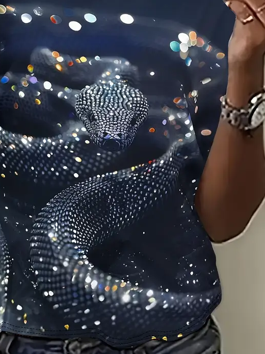 Women's Snake Print Casual Round Neck Short Sleeve T-Shirt