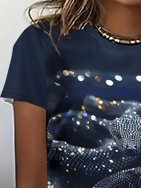 Women's Snake Print Casual Round Neck Short Sleeve T-Shirt