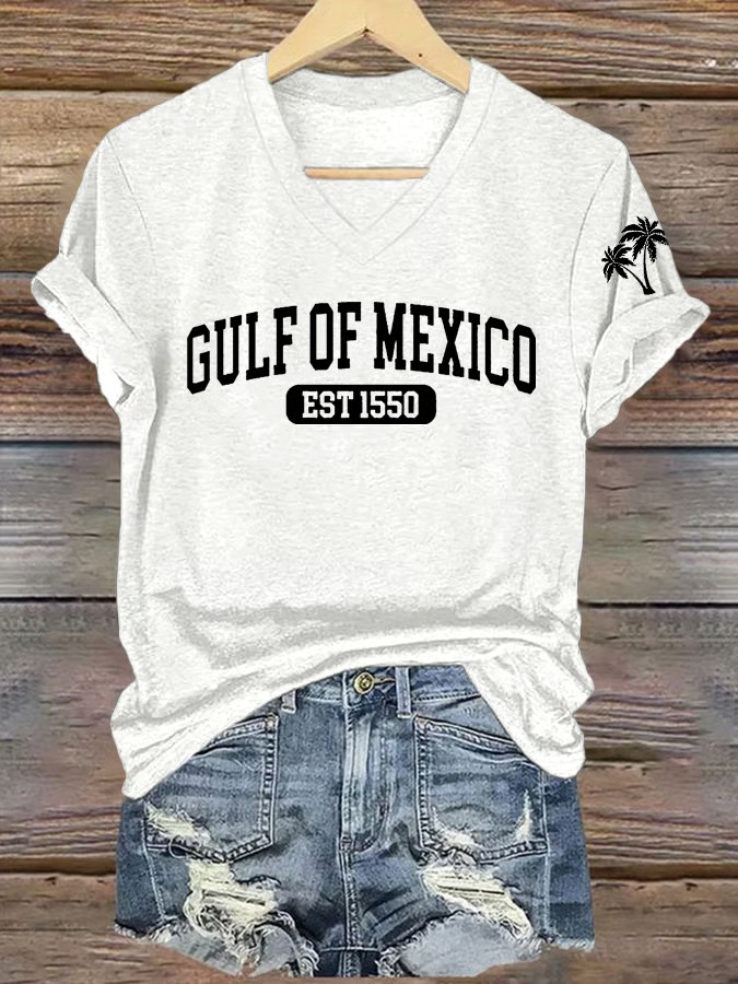 Women's Gulf Of Mexico Printed V Neck T-Shirt