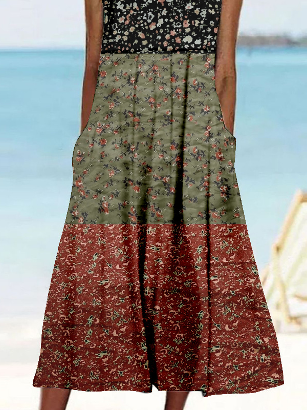 Crew Neck Ditsy Floral Vintage Dress With No