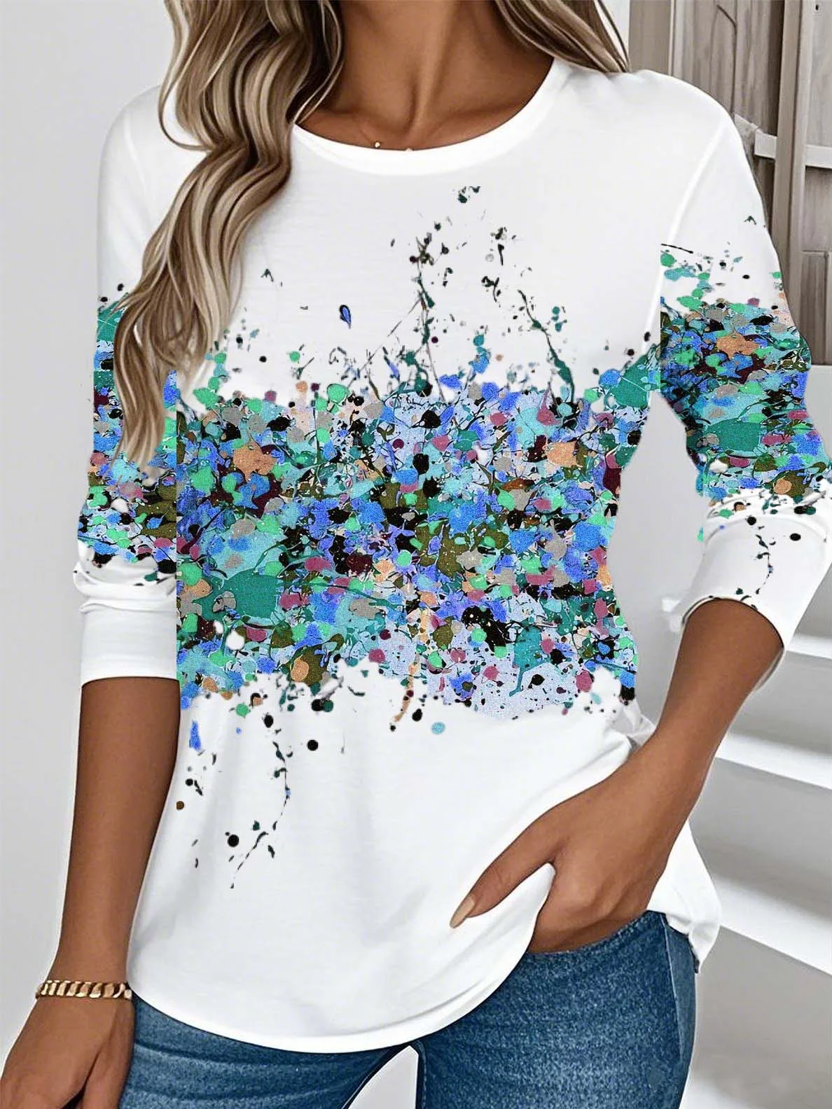 Casual Long Sleeve Round Neck T-Shirt