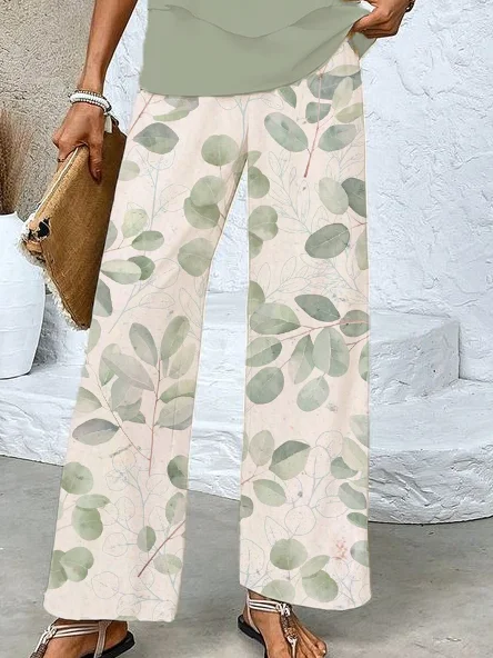 Women's Floral Spring Print Casual Tank Top Pants Two Piece Suit