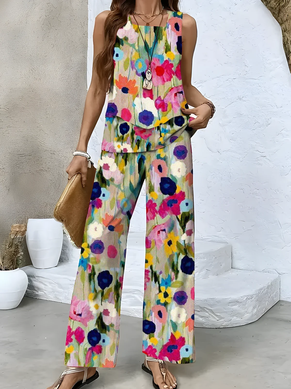 Flowers jacket and trouser suit Two-piece