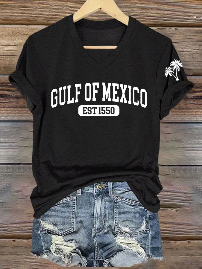 Women's Gulf Of Mexico Printed V Neck T-Shirt