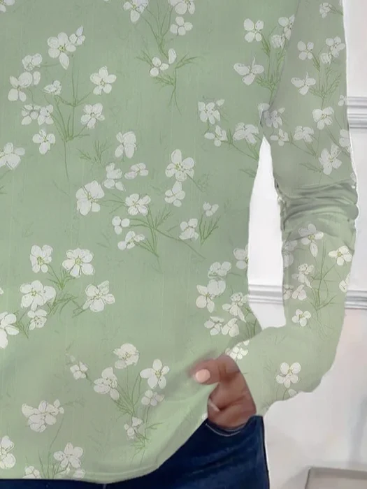 Women's Floral Spring Print Casual Round Neck Long Sleeve T-Shirt