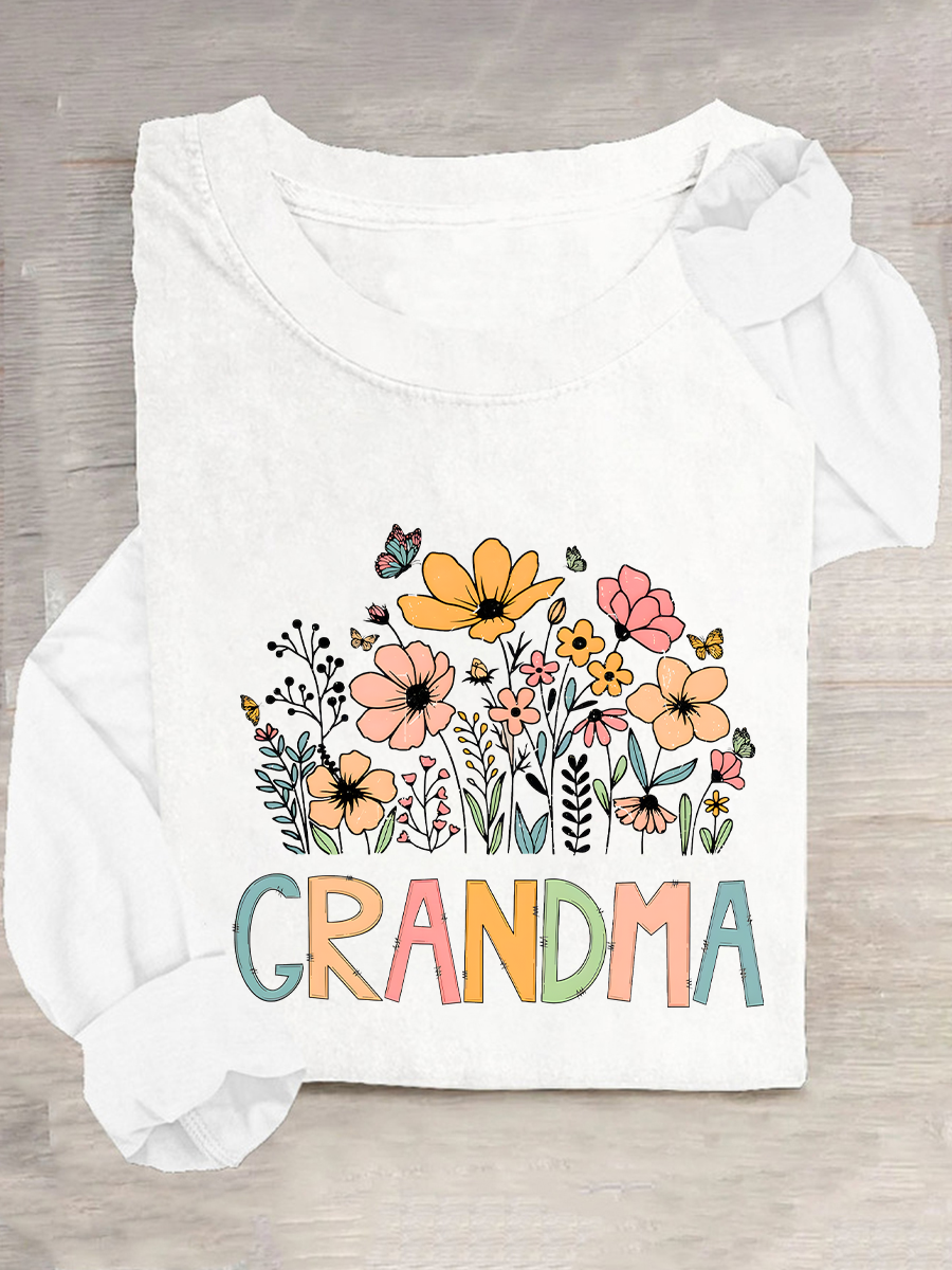 Grandma Flower Casual Long Sleeve Shirt