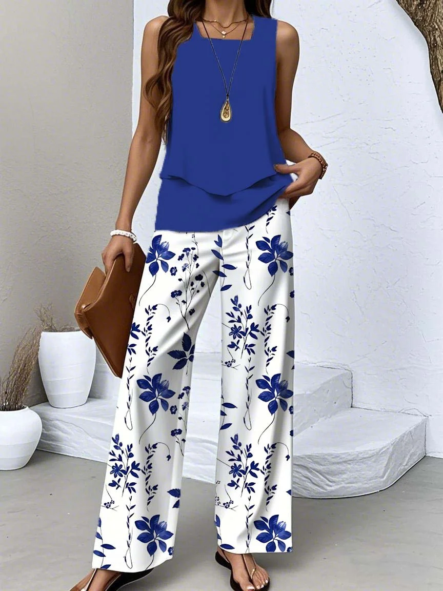 Casual Floral Two-Piece Set