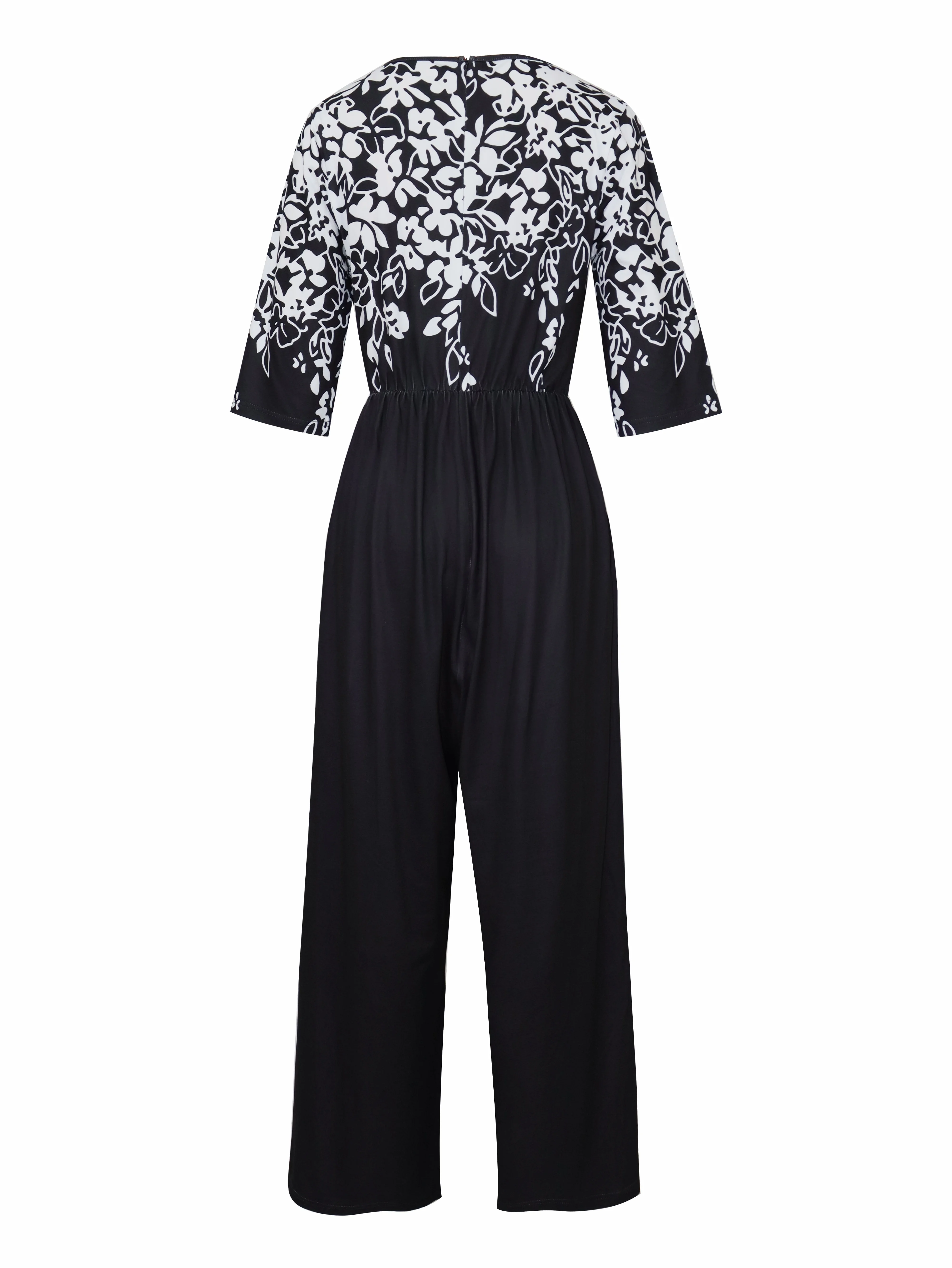 3D Printing Vintage Loose V Neck Jumpsuit