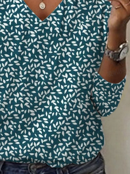 Women's Floral Spring Print Casual V-Neck Long Sleeve T-Shirt