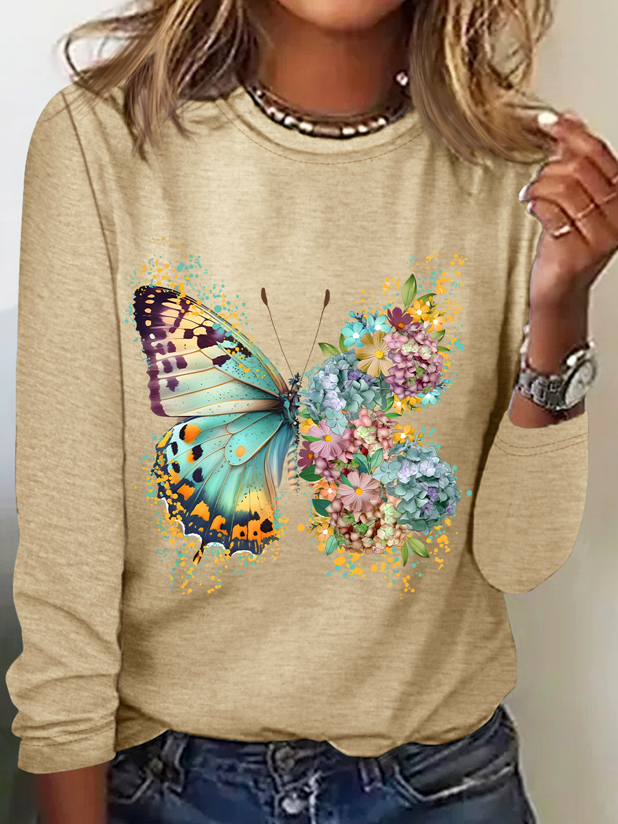 Floral Butterfly Casual Long Sleeve Shirt