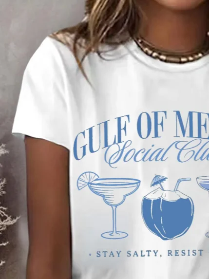 Women's Gulf Of Mexico Print Round Neck T-Shirt