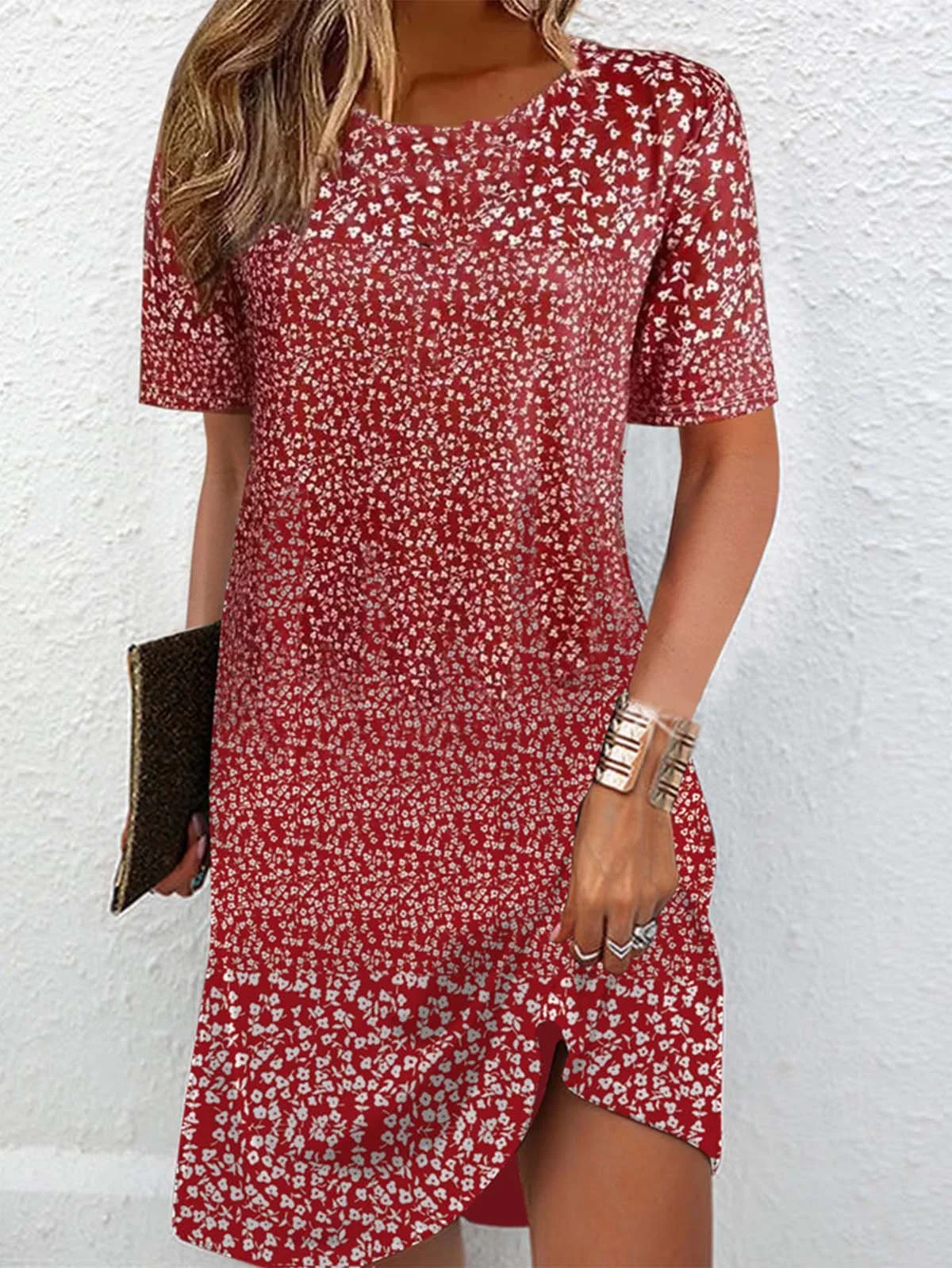 Lovely Floral Art Print Pocket Cotton Dress