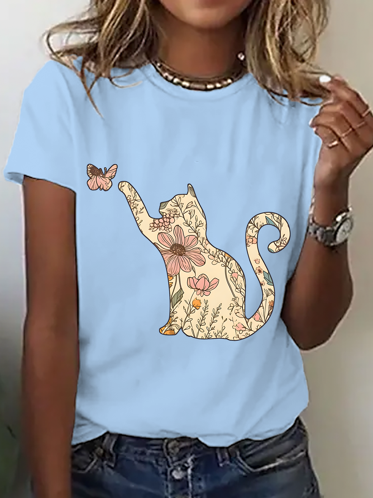 Wildflowers Cat Cotton T-Shirt