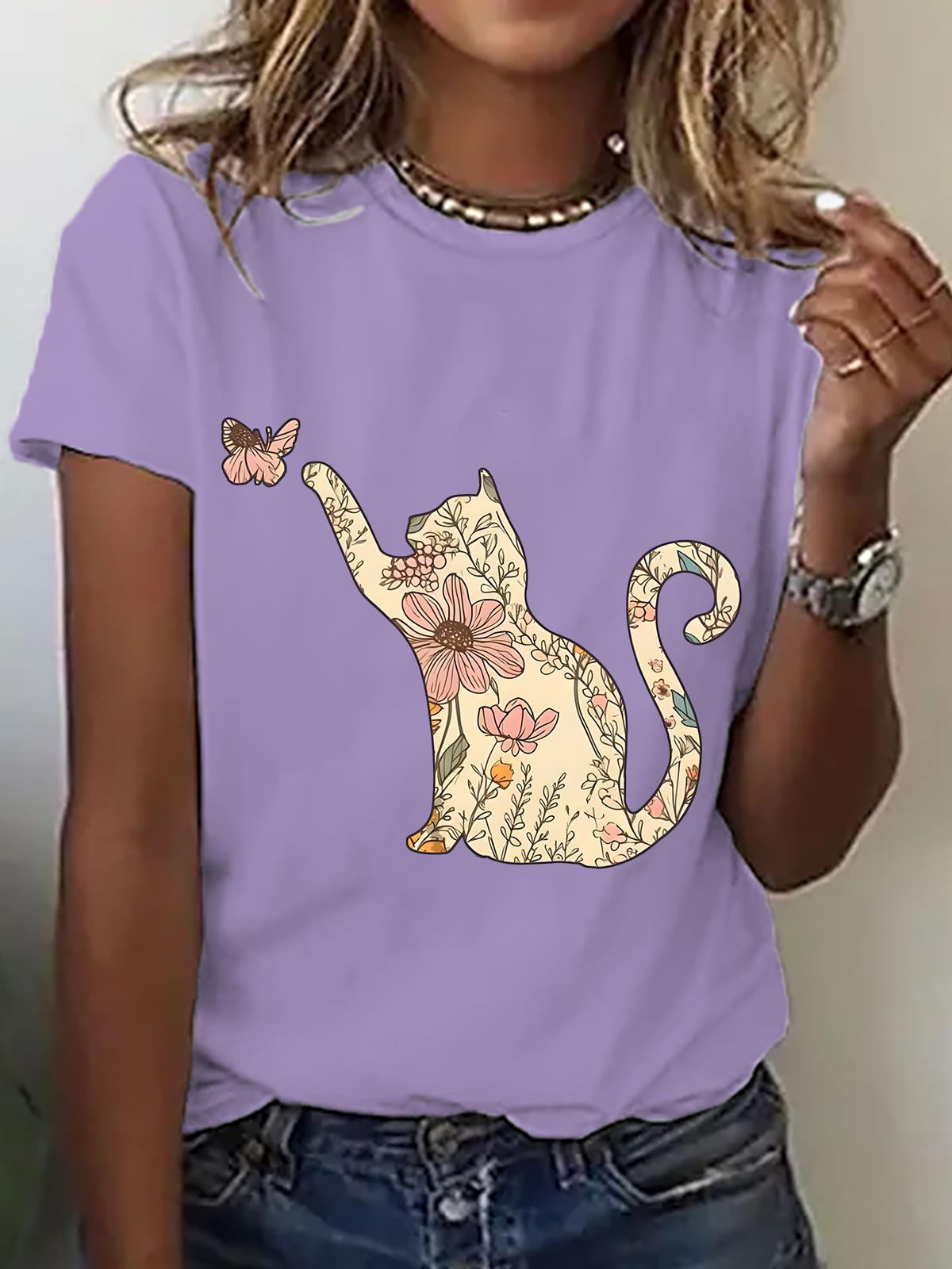 Wildflowers Cat Cotton T-Shirt