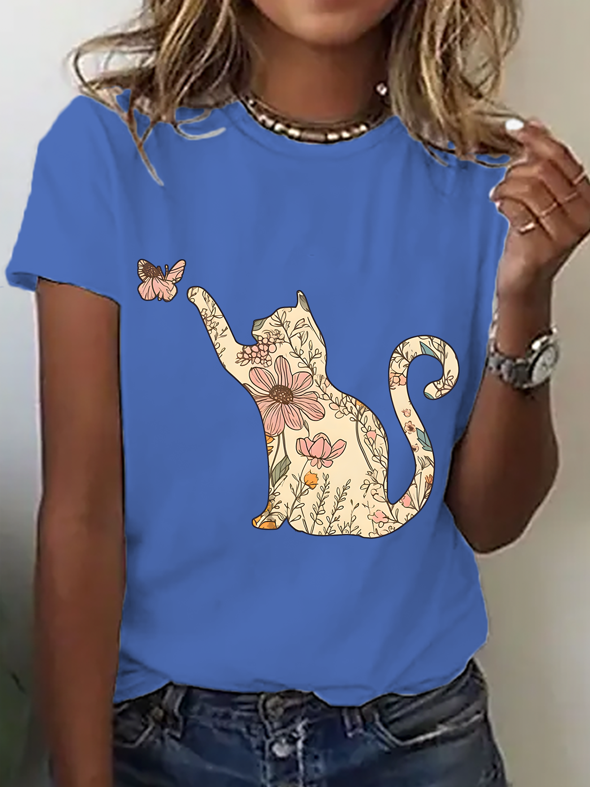 Wildflowers Cat Cotton T-Shirt