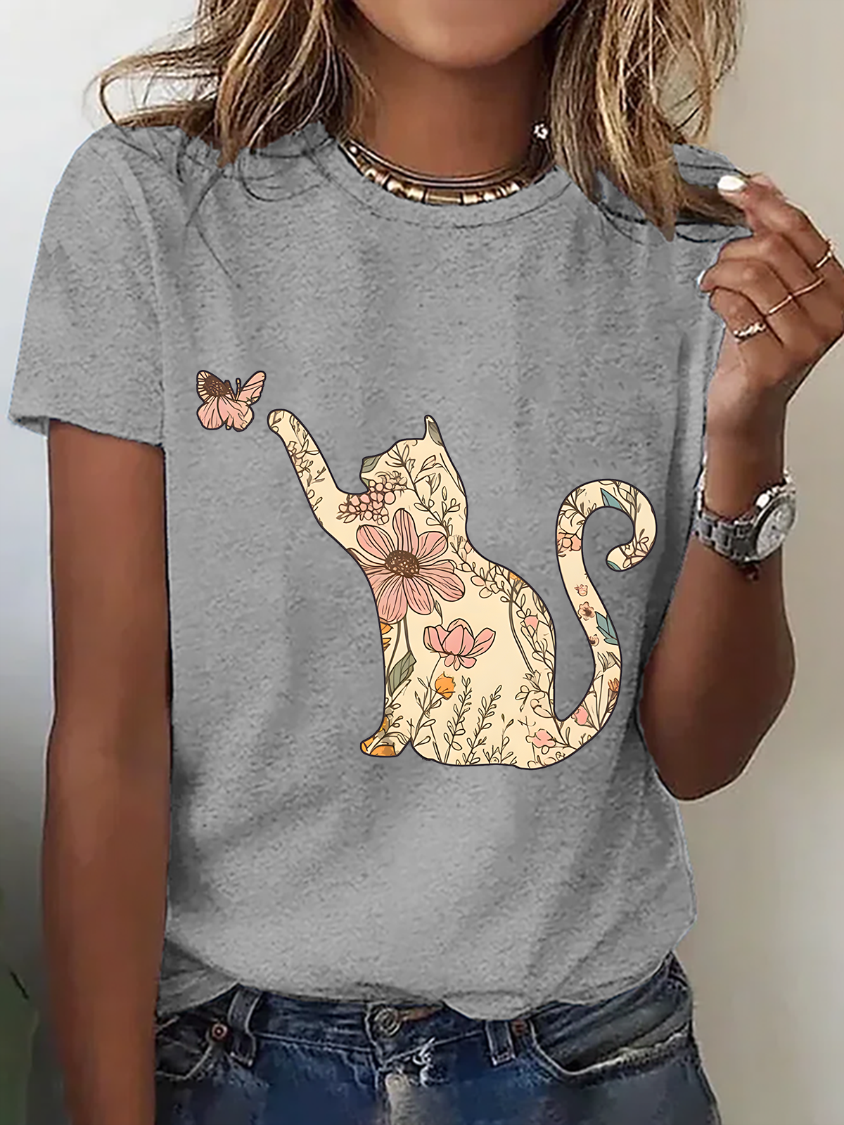 Wildflowers Cat Cotton T-Shirt