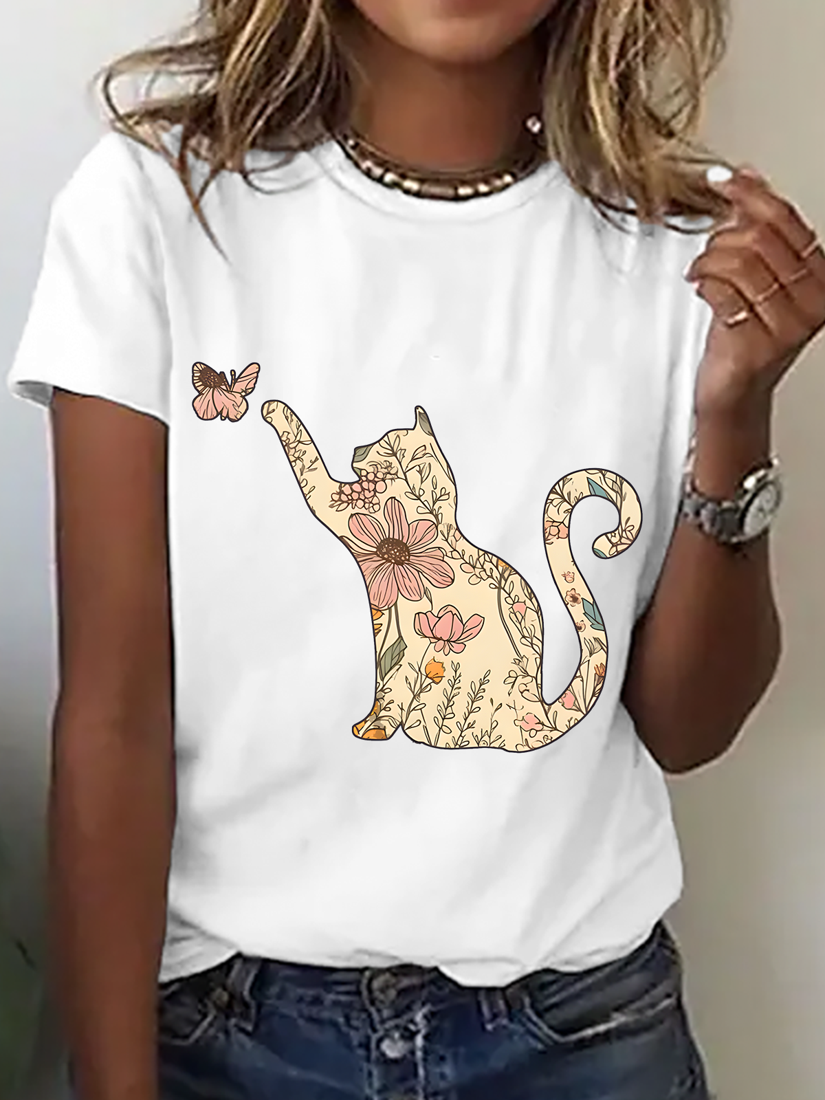 Wildflowers Cat Cotton T-Shirt