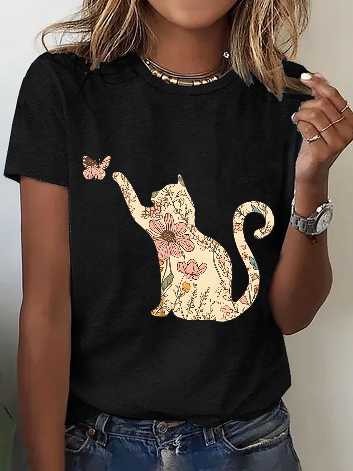 Wildflowers Cat Cotton T-Shirt