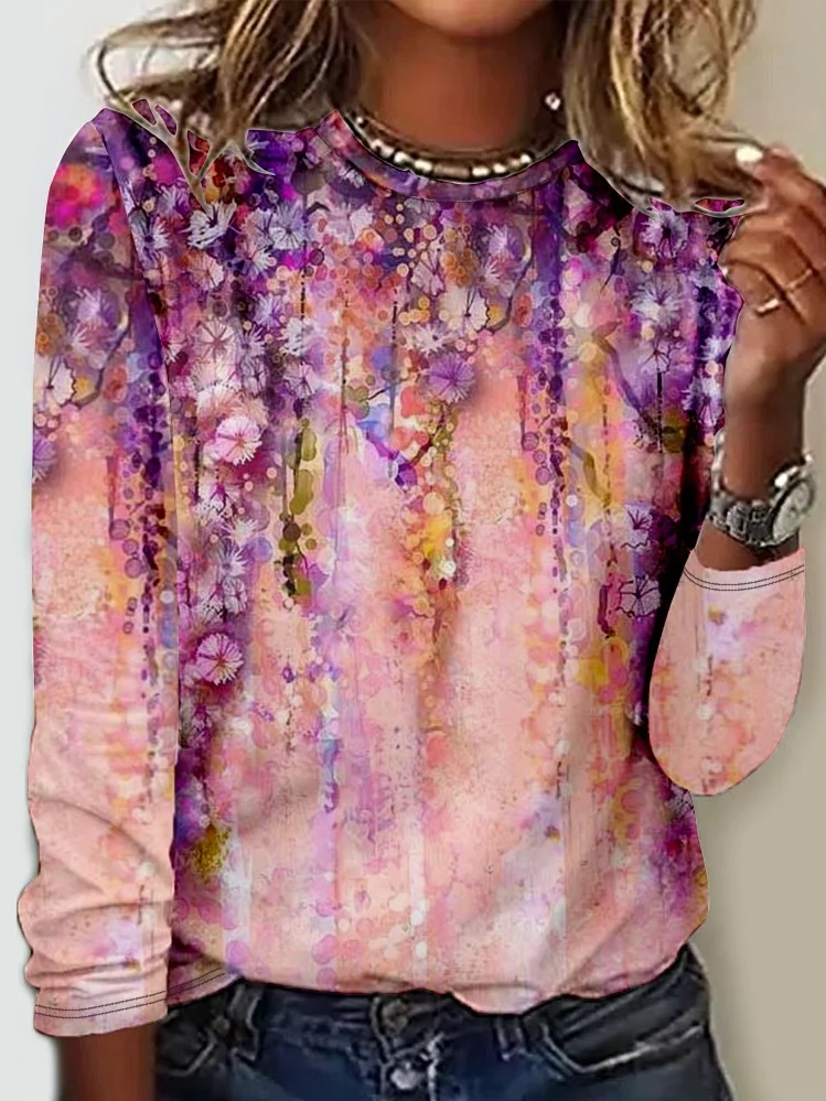 Crew Neck Gradient Pattern Casual T-Shirt
