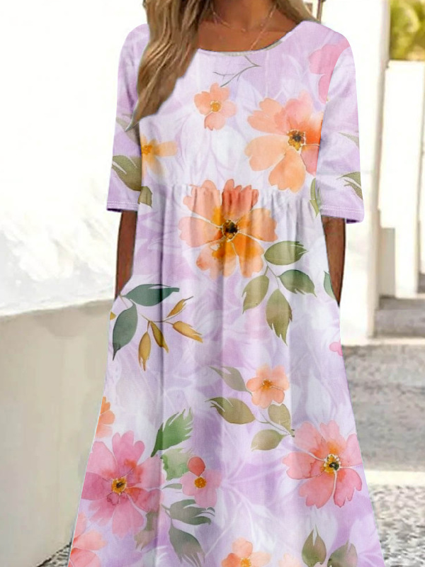 Floral Casual Loose Dress With No