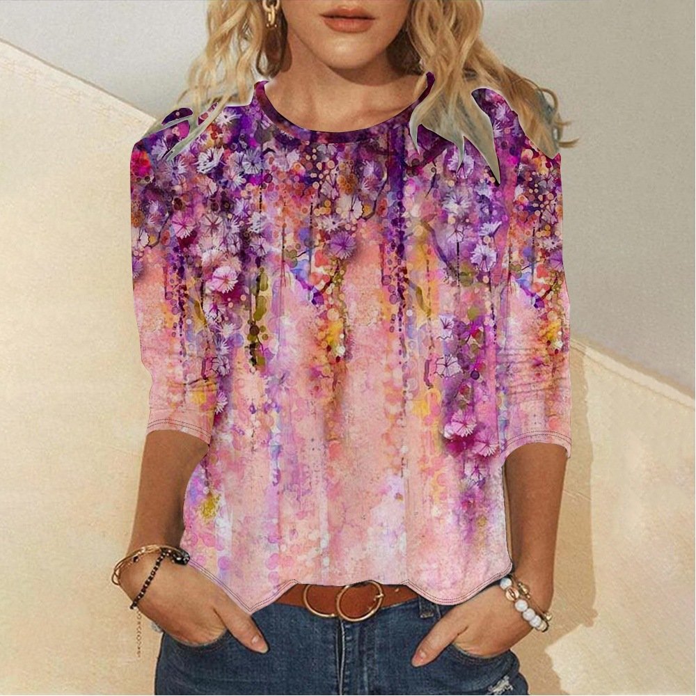 Crew Neck Gradient Pattern Casual T-Shirt
