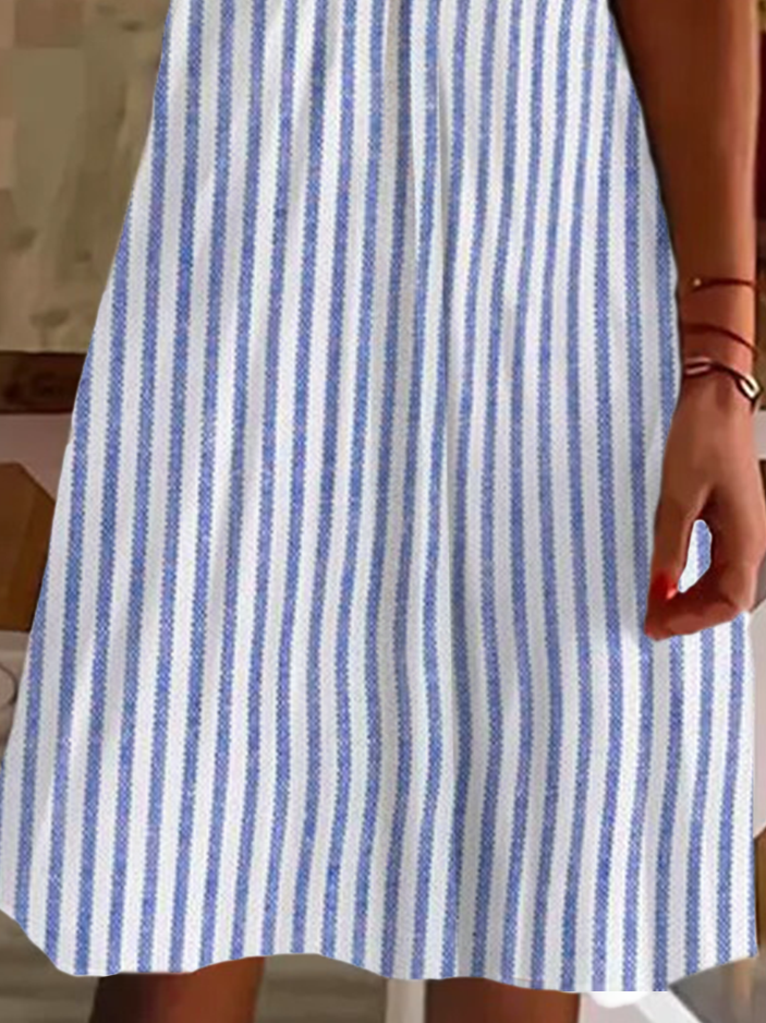 Women's Striped Spring Print Casual V-Neck Short Sleeve Dress