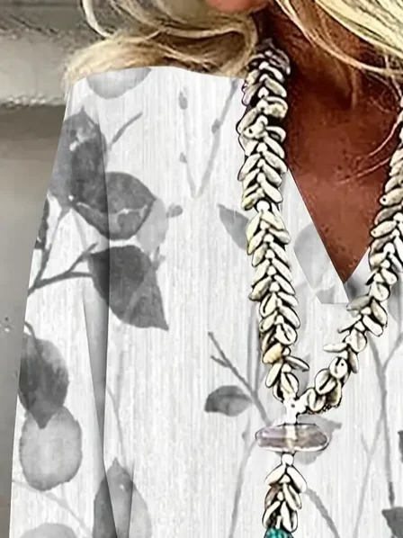 Women's Floral Spring Print Casual V-Neck Blouse