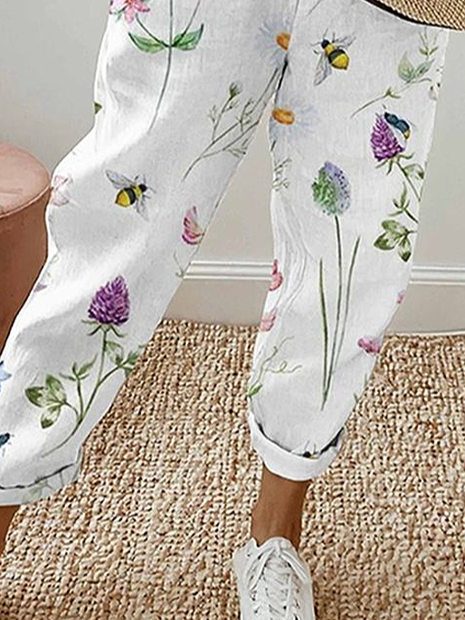 Women's  H-Line Straight Pants Daily Going Out Pants White Casual Printing Floral Spring/Fall Pants