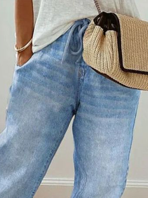 Women's  H-Line Straight Pants Daily Going Out Pants Blue Casual Printing Faux Denim Print Graphic Spring/Fall Pants