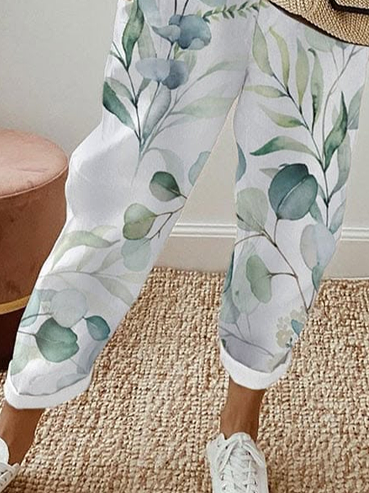 Women's  H-Line Straight Pants Daily Going Out Pants White Casual Printing Floral Spring/Fall Pants