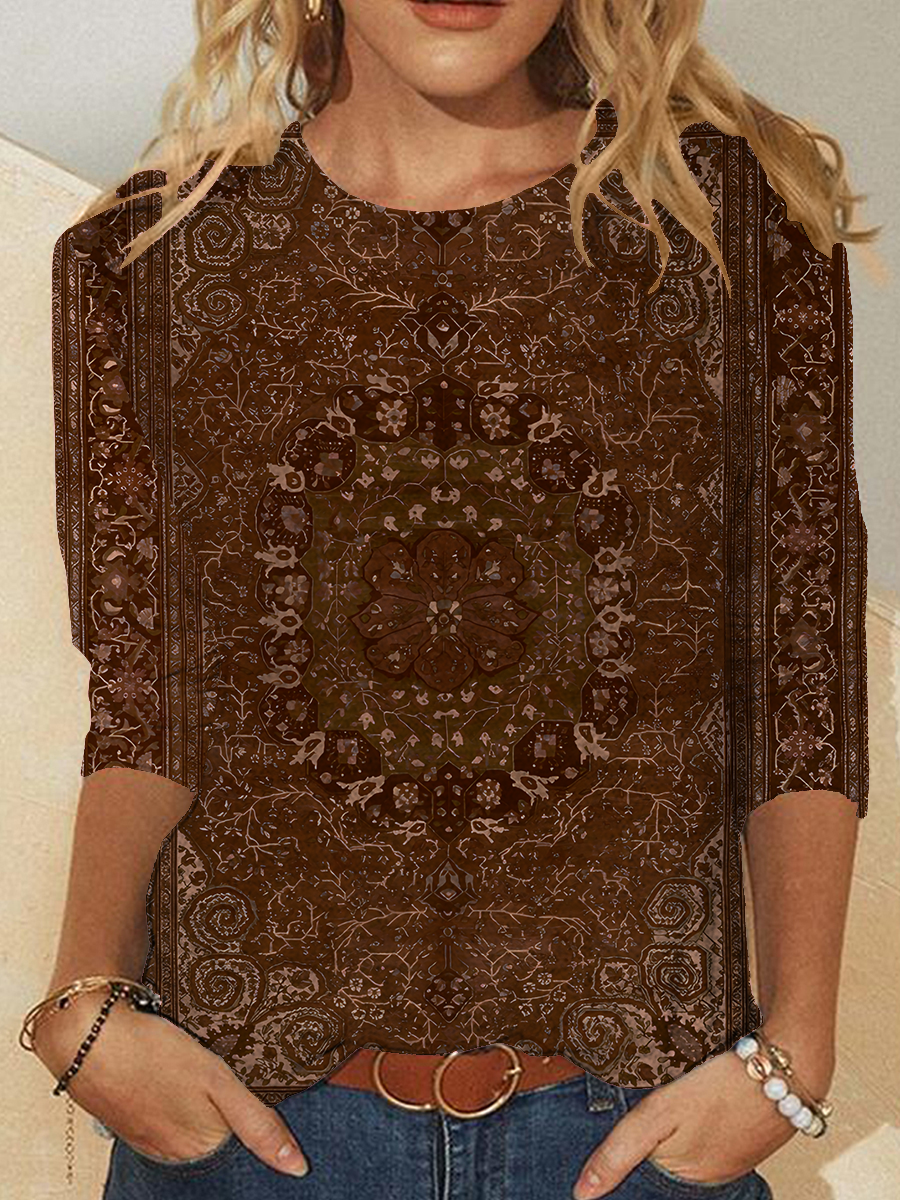 Women's Retro Ethnic Pattern Prints Casual Long Sleeve Shirt