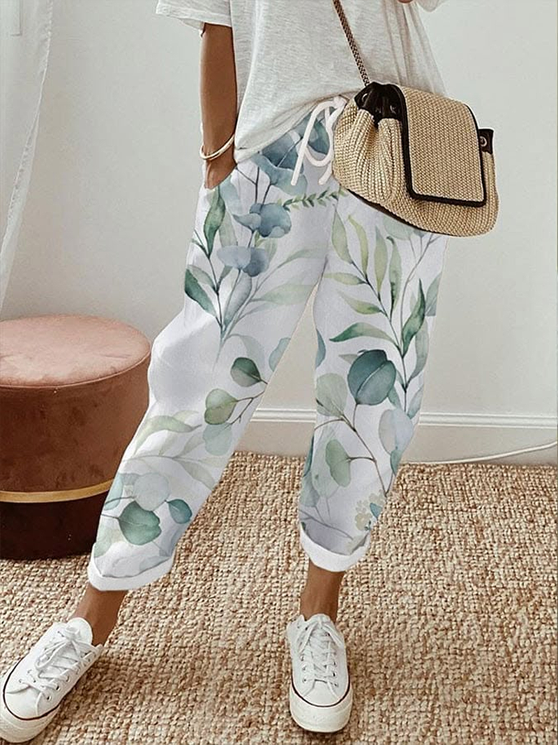 Women's  H-Line Straight Pants Daily Going Out Pants White Casual Printing Floral Spring/Fall Pants