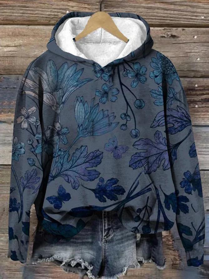 Women's Spring Floral Print Casual Long Sleeve Hoodie