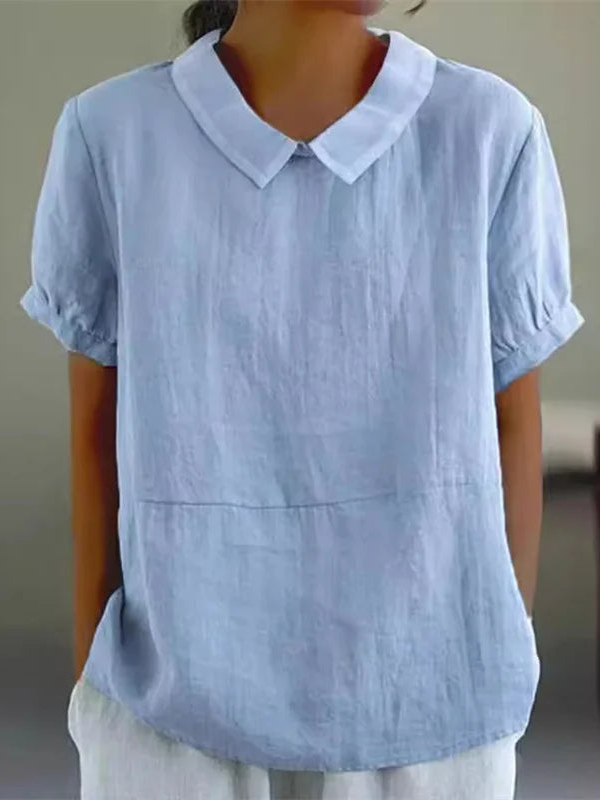 Shawl Collar Casual Plain T-Shirt