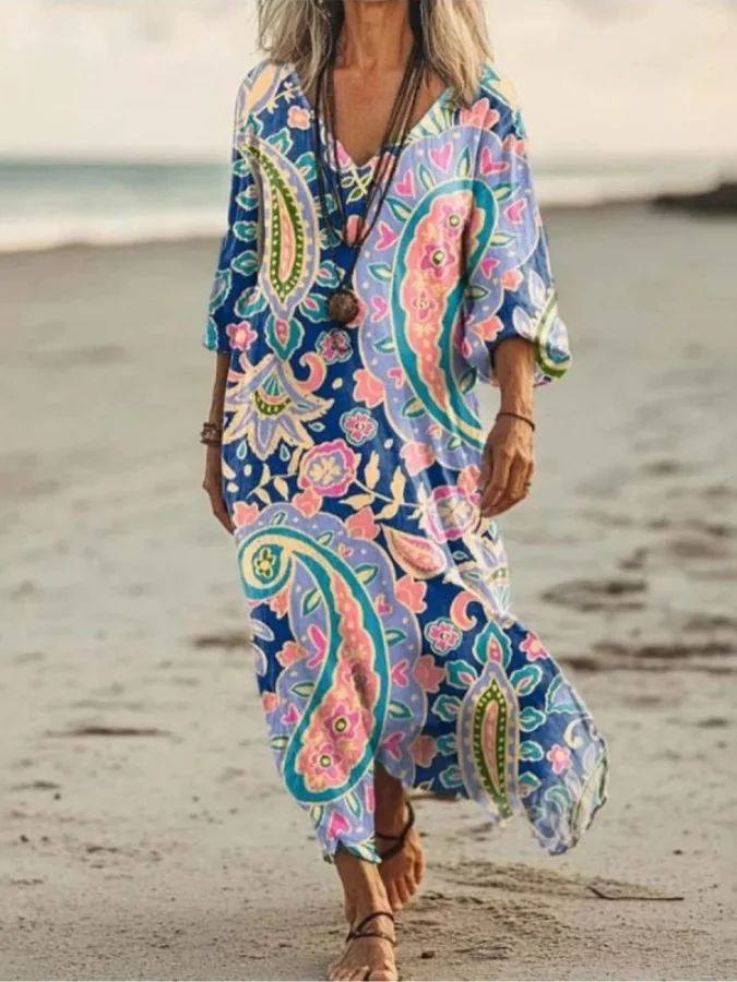 Women Paisley Beach Summer Maxi Dress