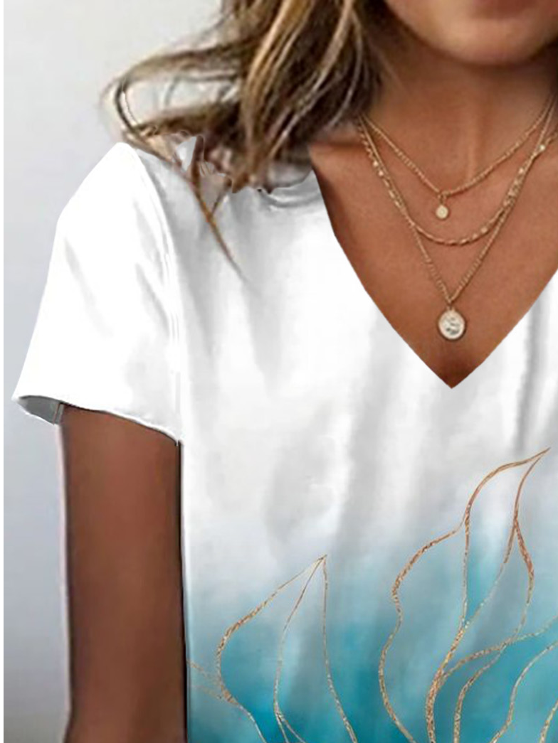 Women's Abstract Print Casual Short Sleeve V-Neck T-Shirt