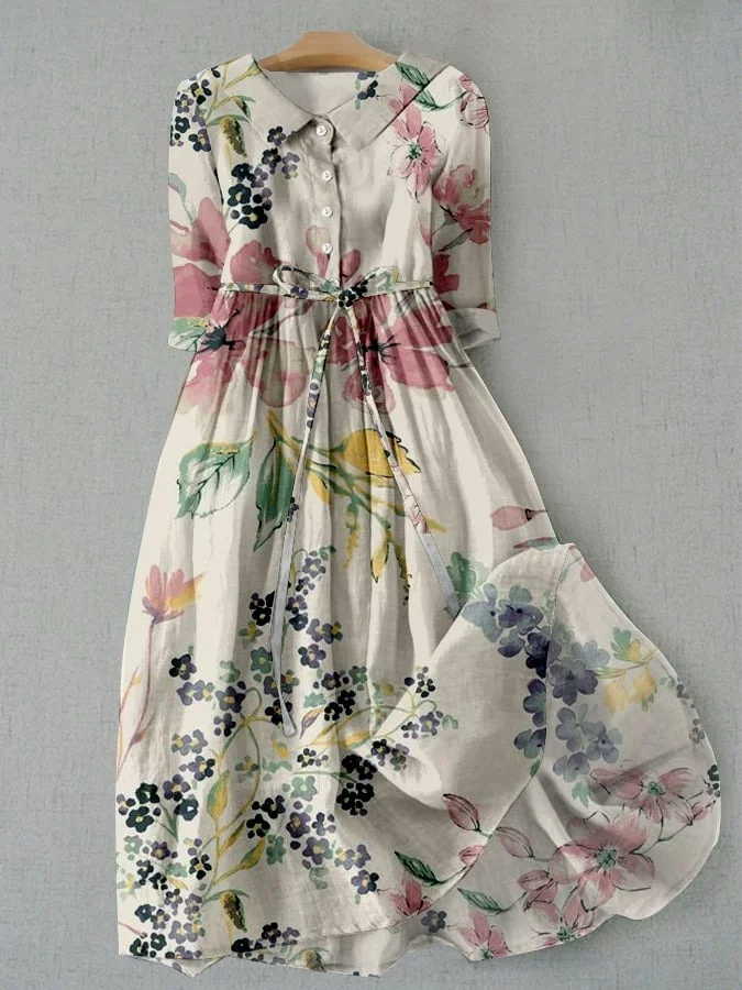 Women Casual Floral Print Maxi Dress With Belt