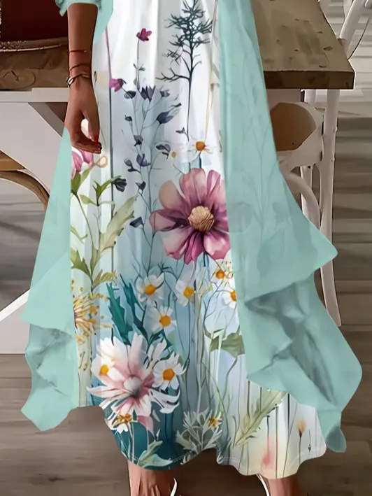 Women's Floral Spring Print Two Piece Dress Set