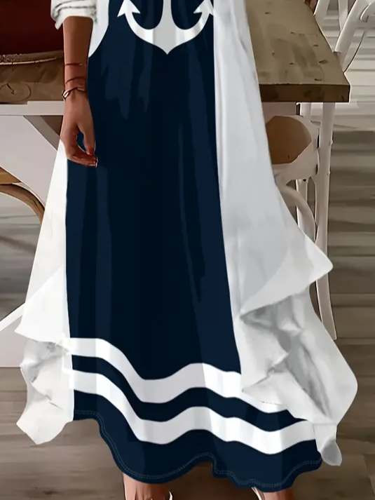 Women's Anchor Spring Print Two Piece Dress Set