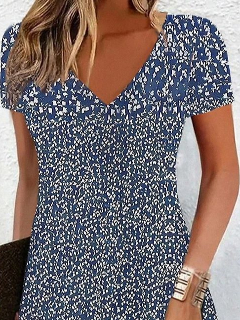 Women's Floral Spring Print Casual V-Neck Short Sleeve Dress