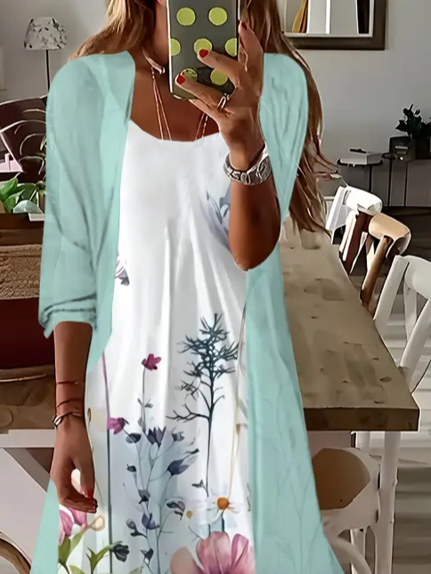 Women's Floral Spring Print Two Piece Dress Set