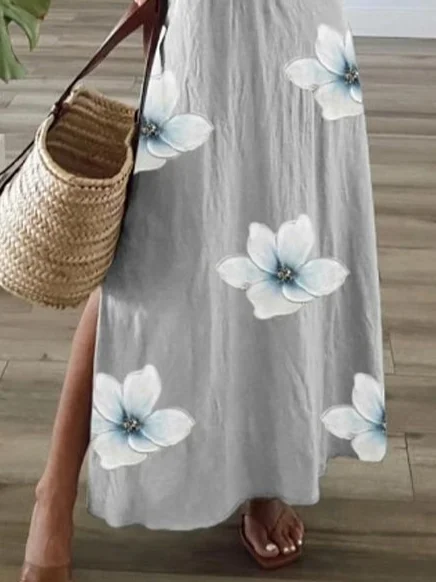 Women's Floral Spring Short Sleeve V-Neck Slit Dress