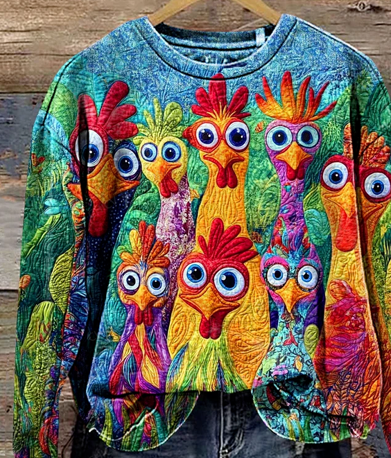 Rooster Art Print Casual Sweatshirt