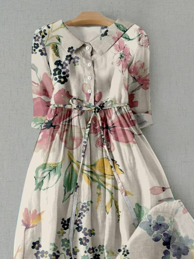 Women Casual Floral Print Maxi Dress With Belt